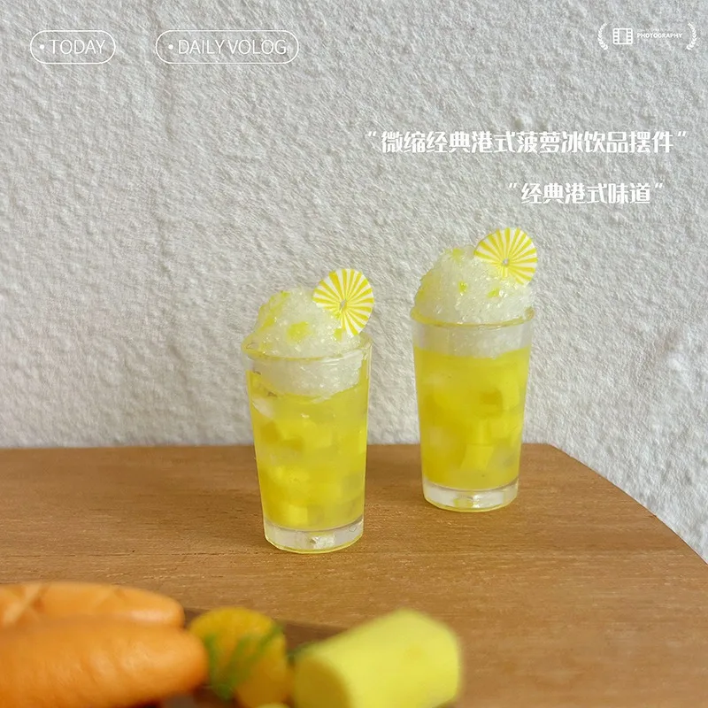Modelo de estatuilla de bebida en miniatura, accesorios para casa de muñecas, mini bebida superior de helado de piña estilo Hong Kong