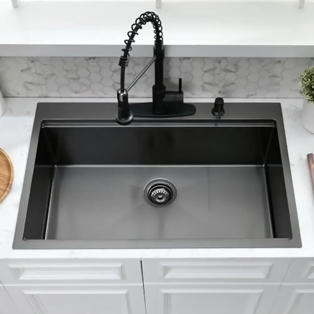 33" Stainless Steel Kitchen Sink with Workstation Combo 33x19 Drop In Sink Single Bowl Faucet Set