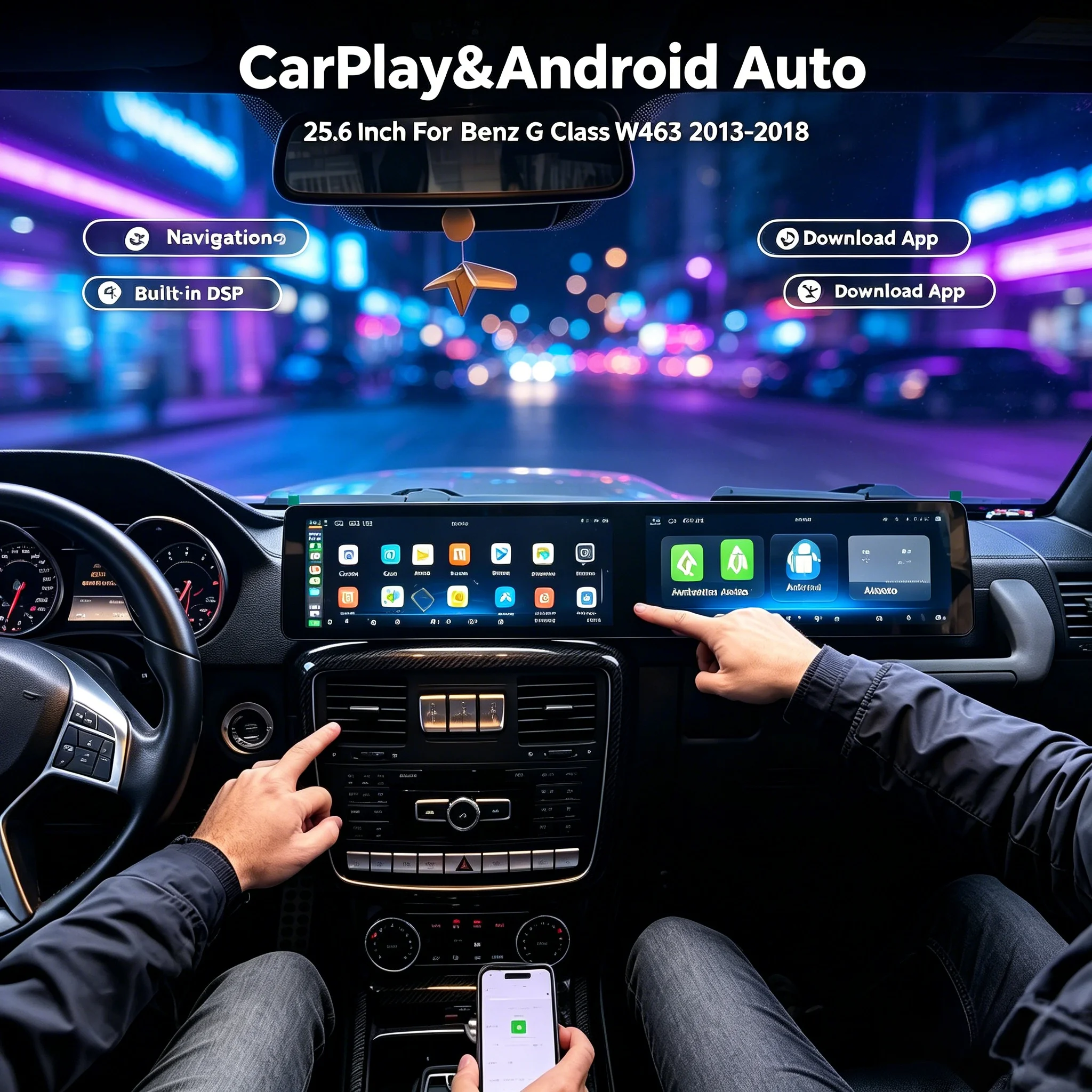 25.6 INCH Dual Screen Multimedia Player For Mercedes Benz G Class W463 2013-2018 Carplay Android Car Auto Radio Stereo GPS Navi