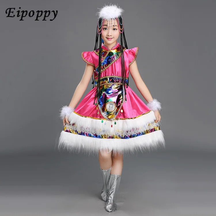 أزياء أداء رقص التبت للأطفال ، ملابس للبنات ، رياض الأطفال ، المنصة ، اللون ، عروض العروض