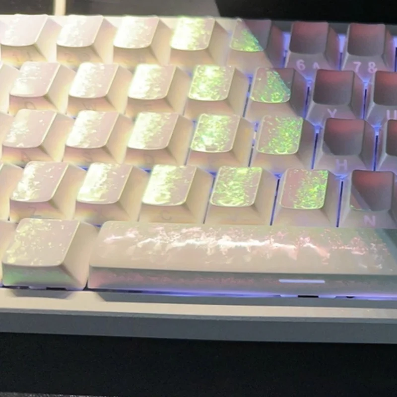 White Frost Ice Crystal Keycap Cherry Height Abs Frost Fantasy Metal Texture Side Engraved Translucent Mechanical Keyboard Cap