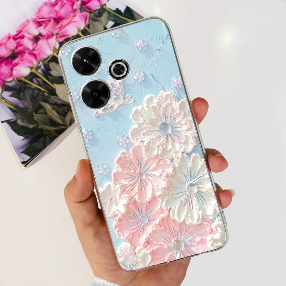 For Cover Xiaomi Redmi 13 Phone Case TPU Soft Silicone Fashion Flower Clear Funda For Redmi 13 4G 2024 Bumper Redmi13 Back Cover