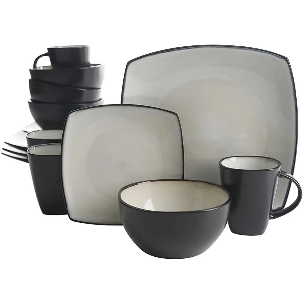 

Gibson Soho Lounge Square Reactive Glaze Stoneware Dinnerware Set, Service for 4 (16pc), Sand