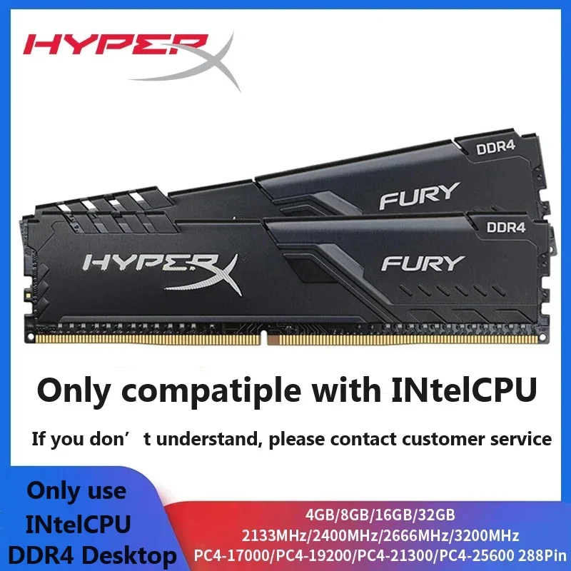 HyperX Fury Desktop Memoria RAM DDR4 Memory Only Compatible With INtel CPU 4GB 8GB 16GB 2400 2666MHz 3200MHz 288Pins Desktop Ram