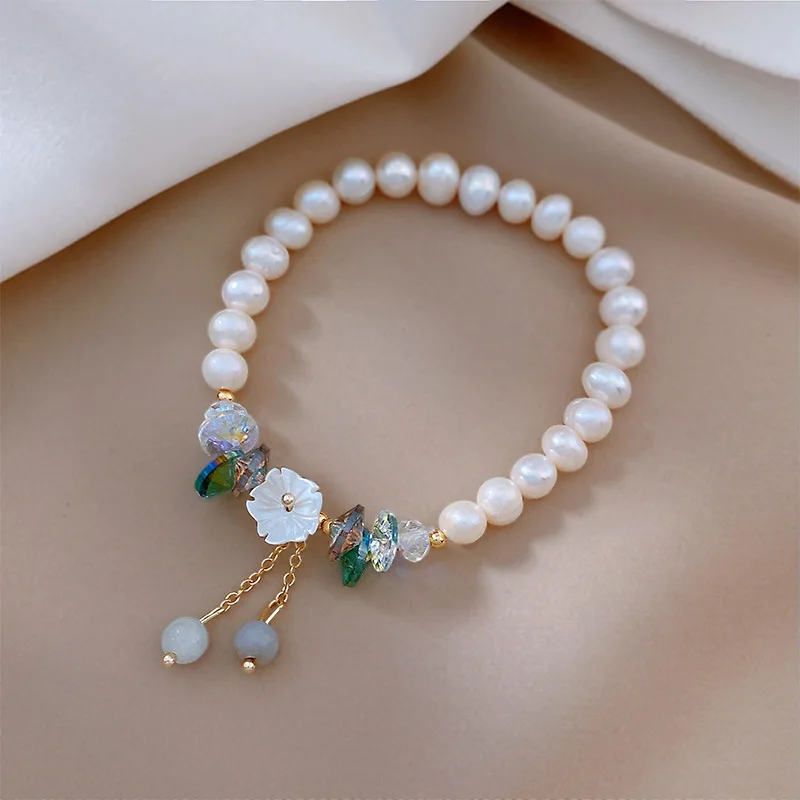 100% Natural Freshwater Pearl Elegant Colorful Crystal 14K Gold Filled Ladies Bracelet Promotion Jewelry For Women Cheap Gifts