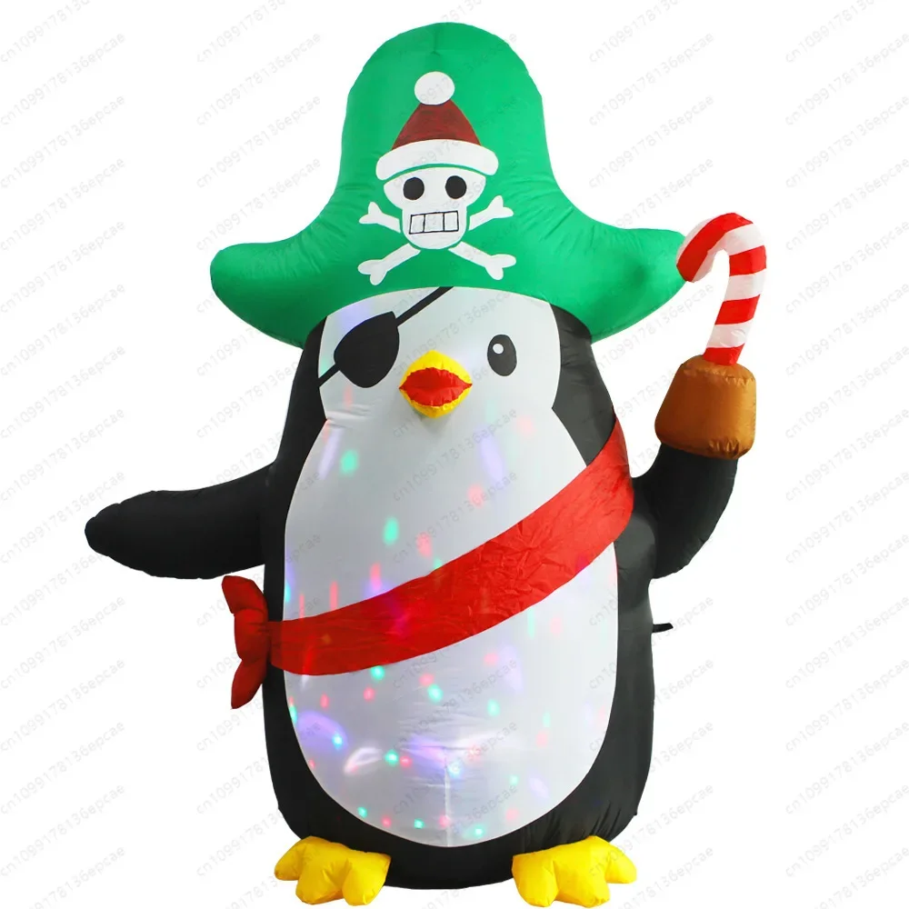 Pinguín pirata gordo de 6 pies, luces giratorias inflables de Navidad, modelo de aire festivo para jardín