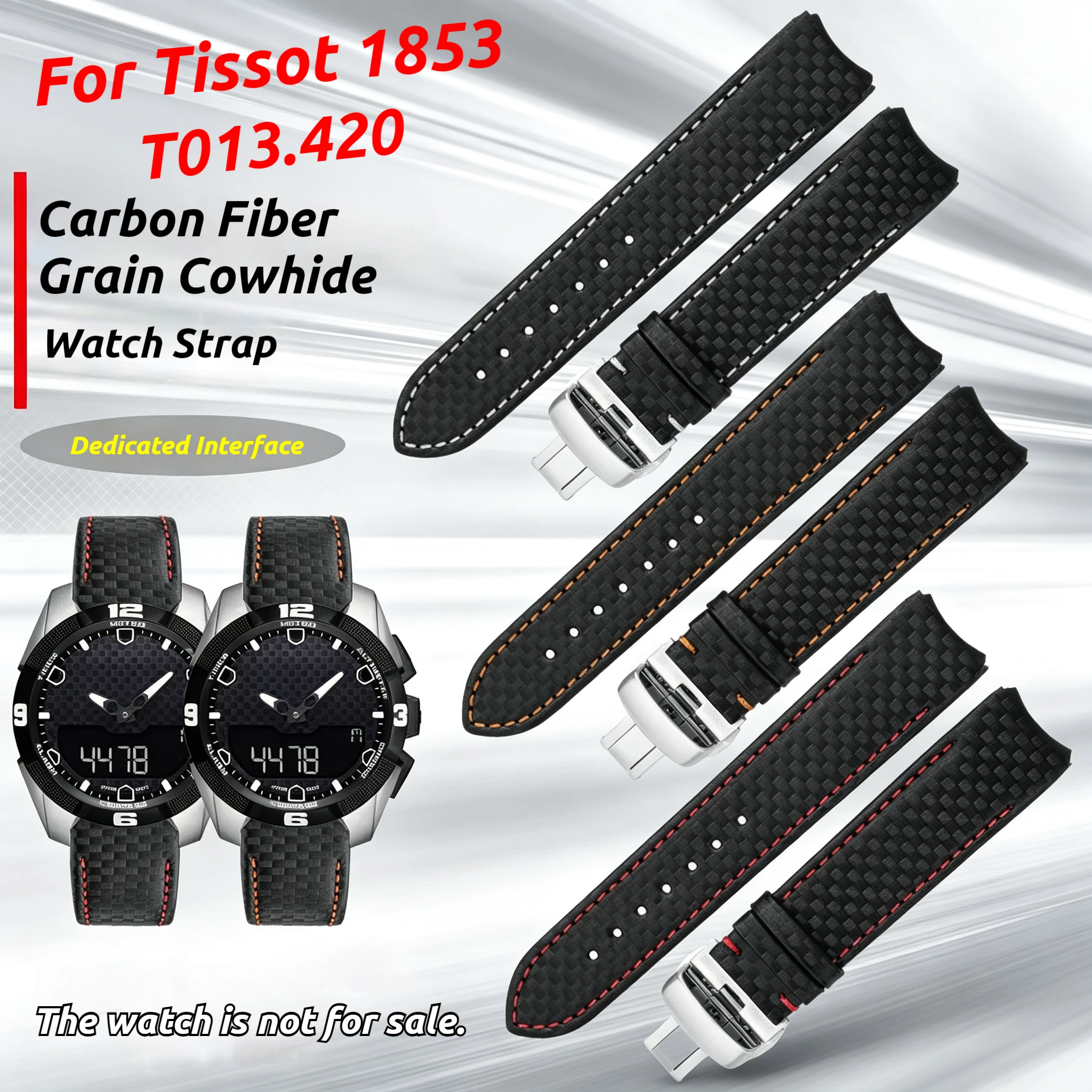 T013 Carbon Fiber Grain Cowhide Watch Strap For Tissot T013.420A Curved Interface Sport Watch Band Butterfly Clasp Men 21mm Soft