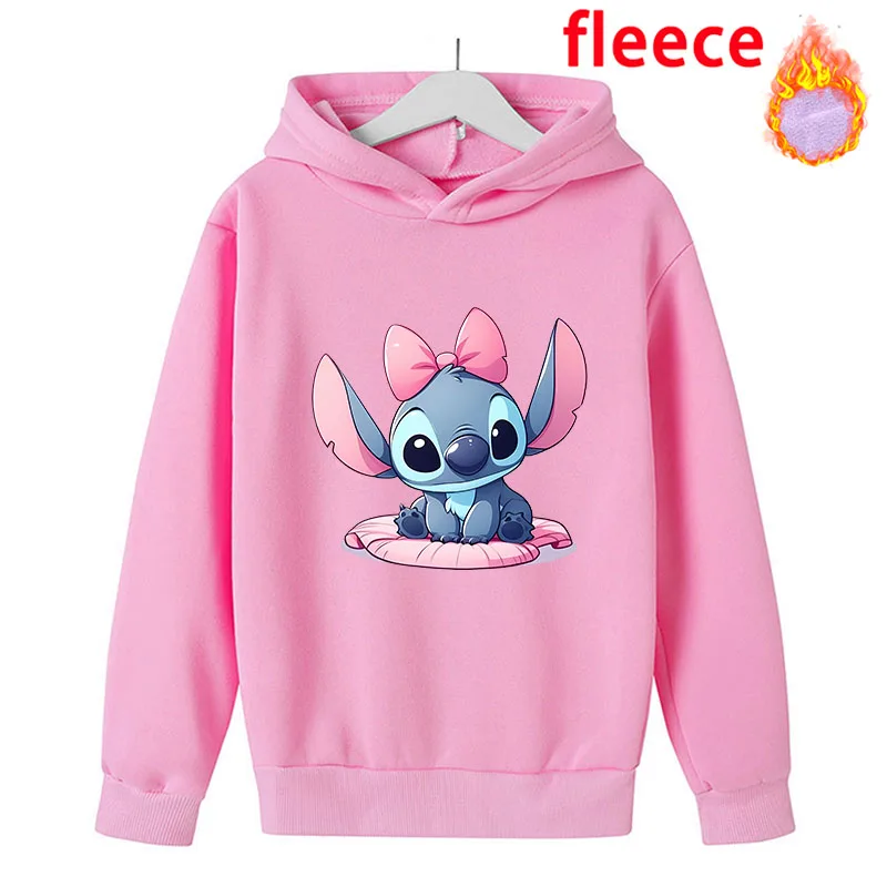 Disney Stitch Lilo Sweatshirt for Children Cartoon Print Hoodies Top Thickened Warm Boy Girls Anime Clothing Birthday Xmas Gifts