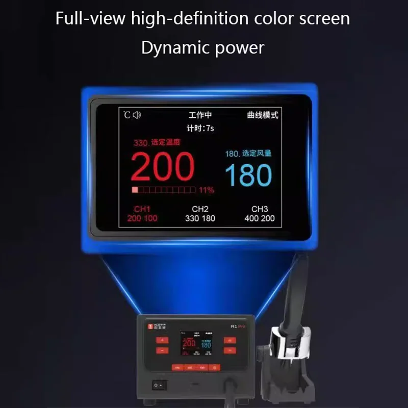 YCS R1 Pro Digital Hot Air Gun Soldering Station 1000W LCD Screen Display BGA Repair for Phone PCB/SMD Repair 5 Nozzles Included view 4