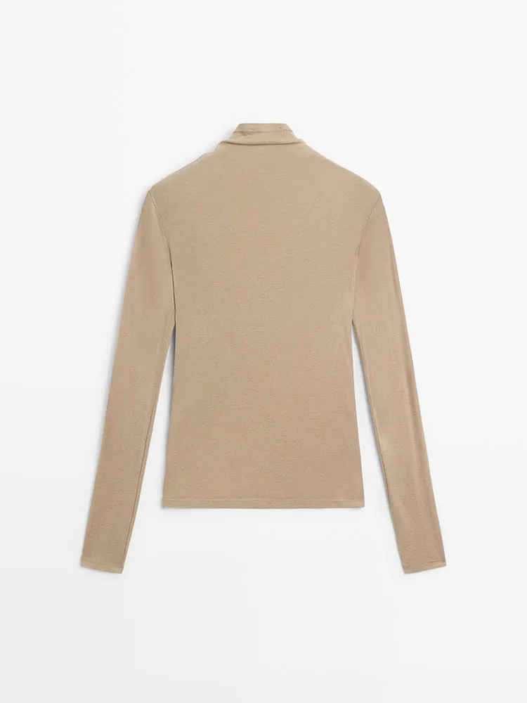 تي شيرت نسائي محبوك بقصة ضيقة لشتاء 2025 بطبقة أساسية ملابس داخلية زي مسرح عرقي أنيق #4