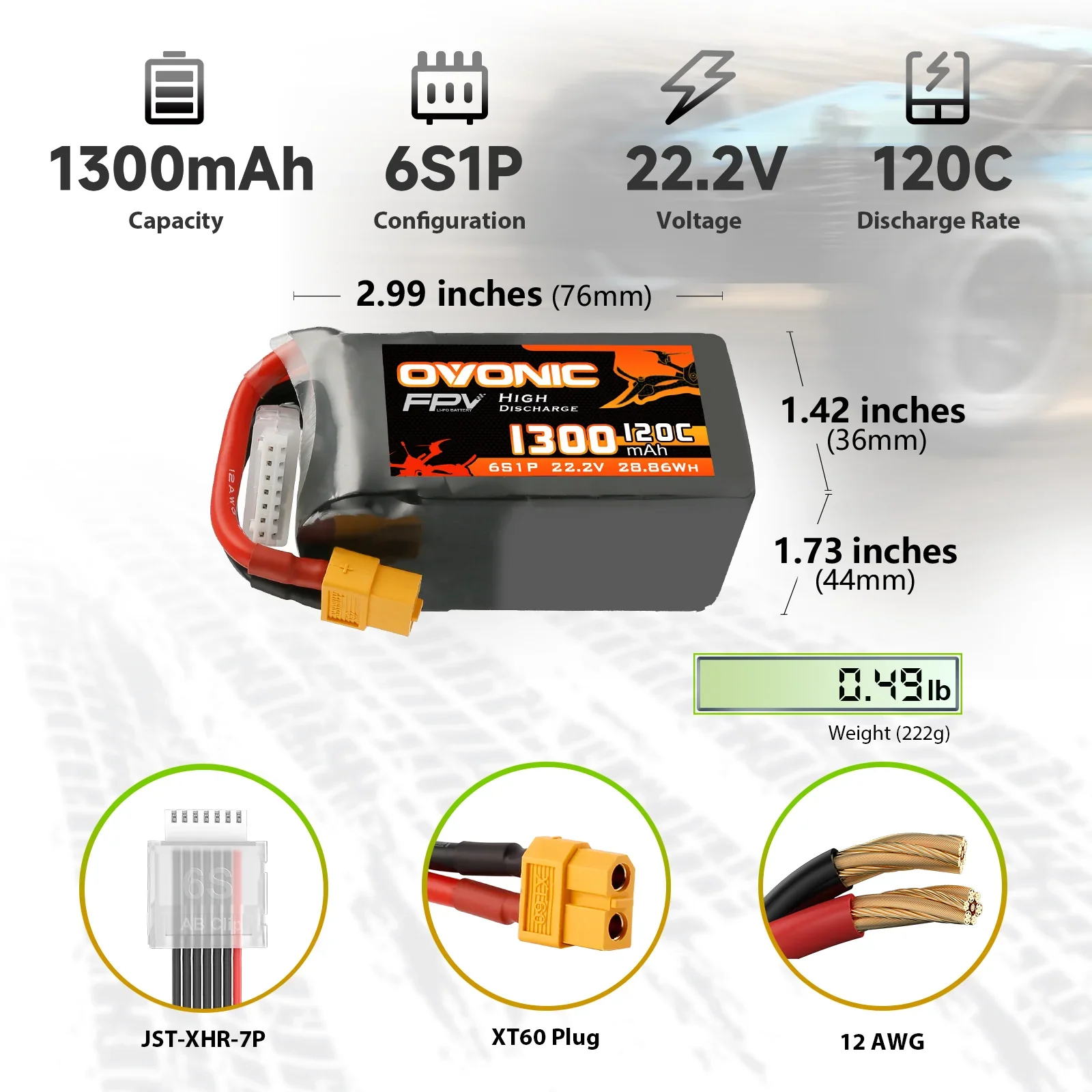 Drone Battery Bag - Ovonic 6S LiPo Battery, 22.2V 1300mAh