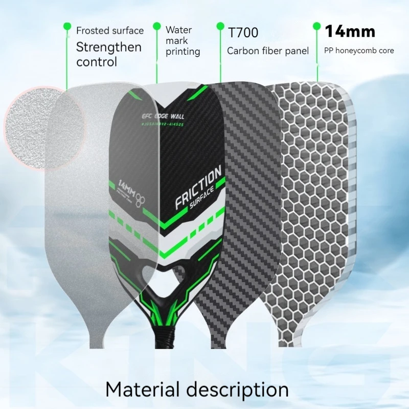 Cubierta de raqueta individual de fibra de carbono, 1 bolsa, 2 bolas, paleta Pickleball T700 esmerilada, deportes profesionales de alta gama