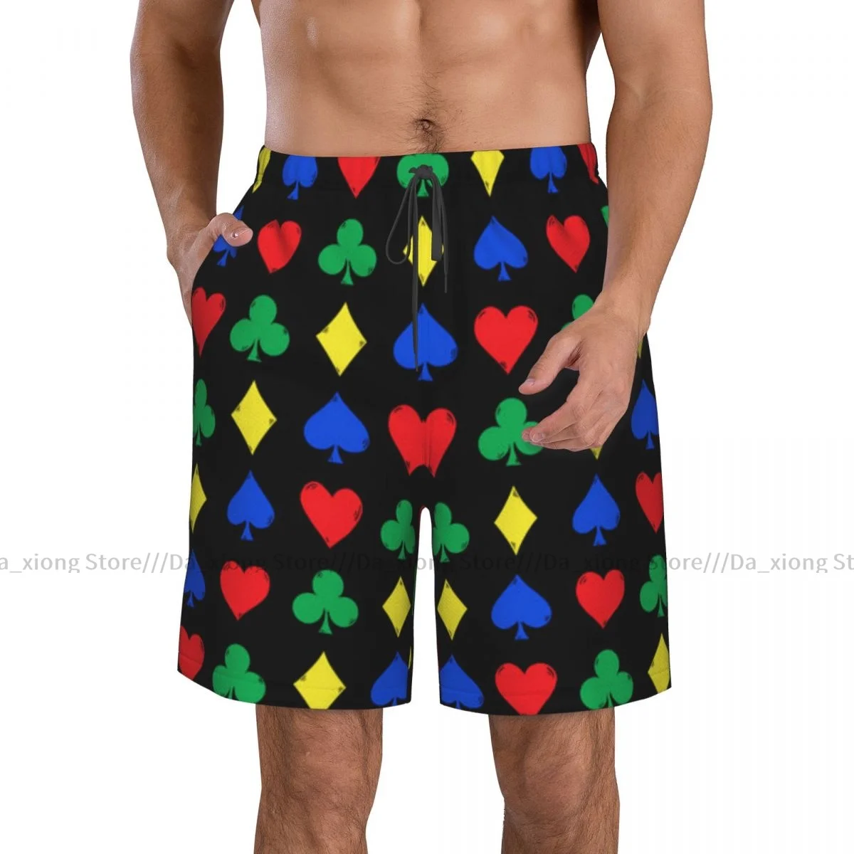 Mens Swimming Shorts Swimwear Colorful Card Suits Poker Pattern Trunks Swimsuit Beach Wear Boardshorts