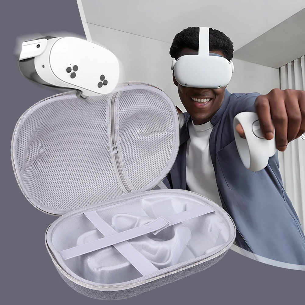 Hard Travel Storage Case Shockproof Anti-fall Multi-Compartment with Mesh Pocket for Meta Quest 3S Headset/Controller/Head Strap