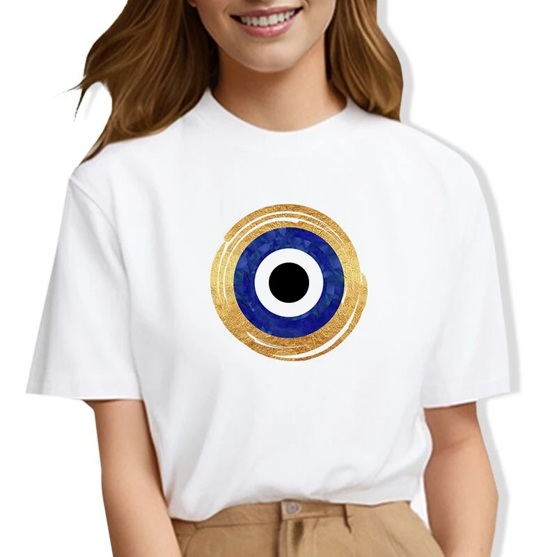 Fashion Blue Evil Eye Graphic T Shirts Harajuku Streetwear Short Sleeve Clothing women's Tops