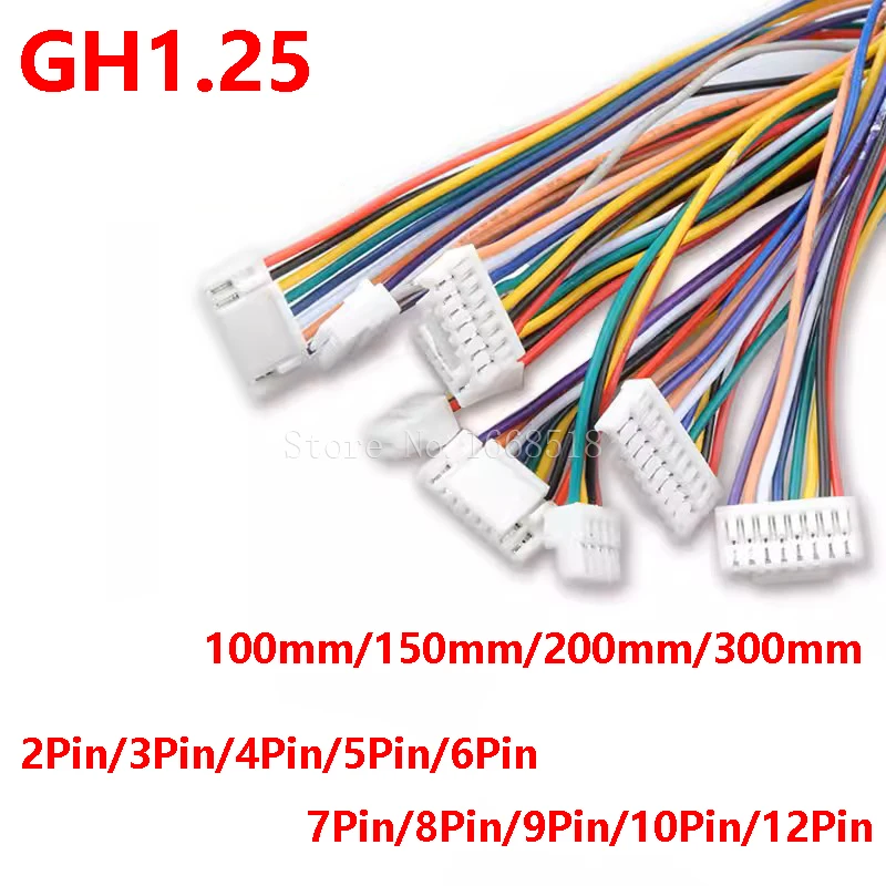 Connecteur avec fil, série JST GH 1.25, GH1.25, 2P, 3P, 4P, 5P, 6 broches, 10cm, 20cm, 30cm, 1007, 28 AWG, 1.25mm, 10 pièces