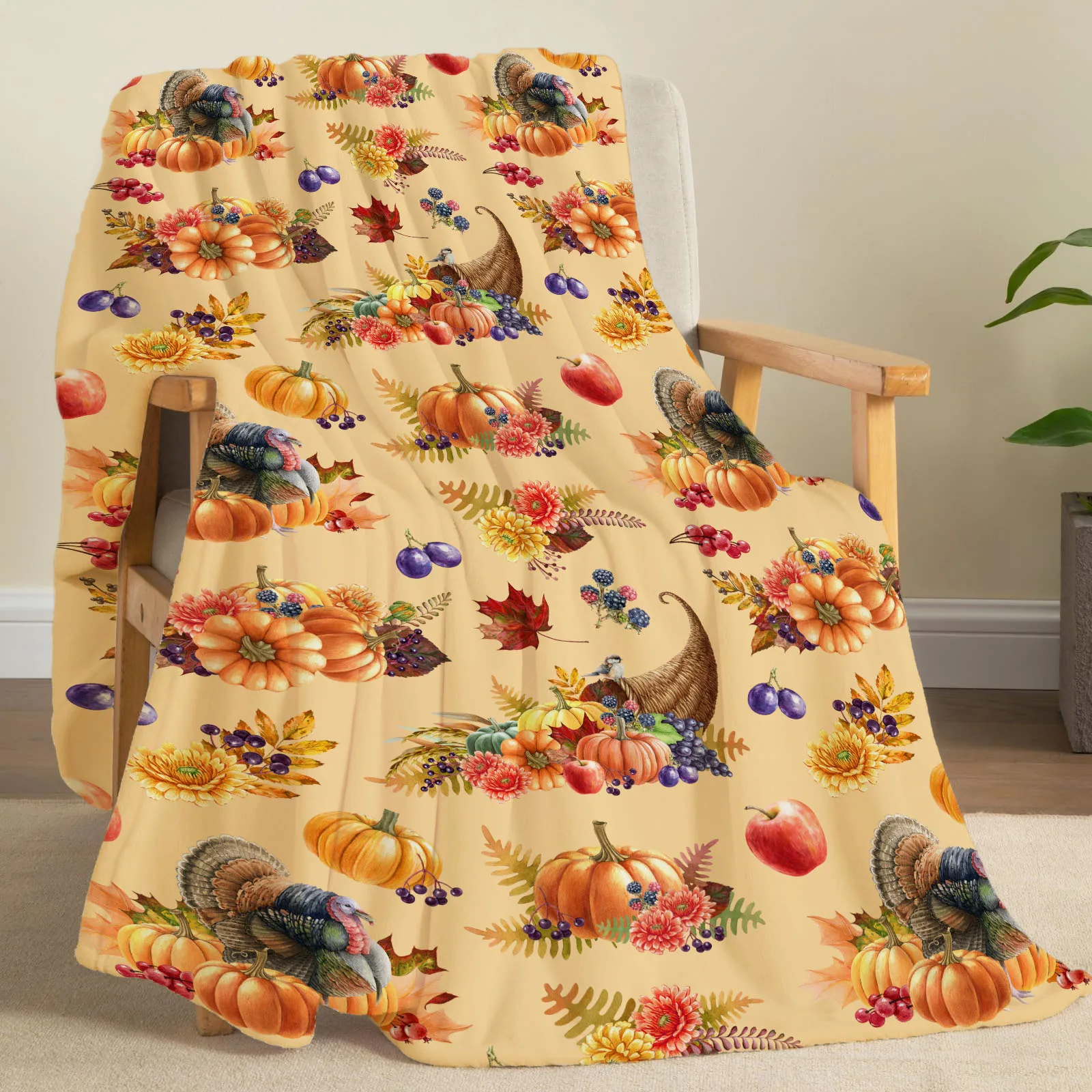 Herbst-Thanksgiving-Überwurfdecke, Ahornblatt-Kürbis-Flanell-Druckdecke, superweiche, gemütliche Nickerchendecke, perfektes Zuhause, Geschenk für Sie