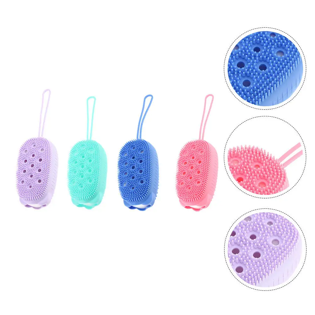 

4Pcs Silicone Shower Bathing Brushes Double-Sided Skin Massager Scrubbing Cleaning Tools Back Scrubber Body Brush Massage