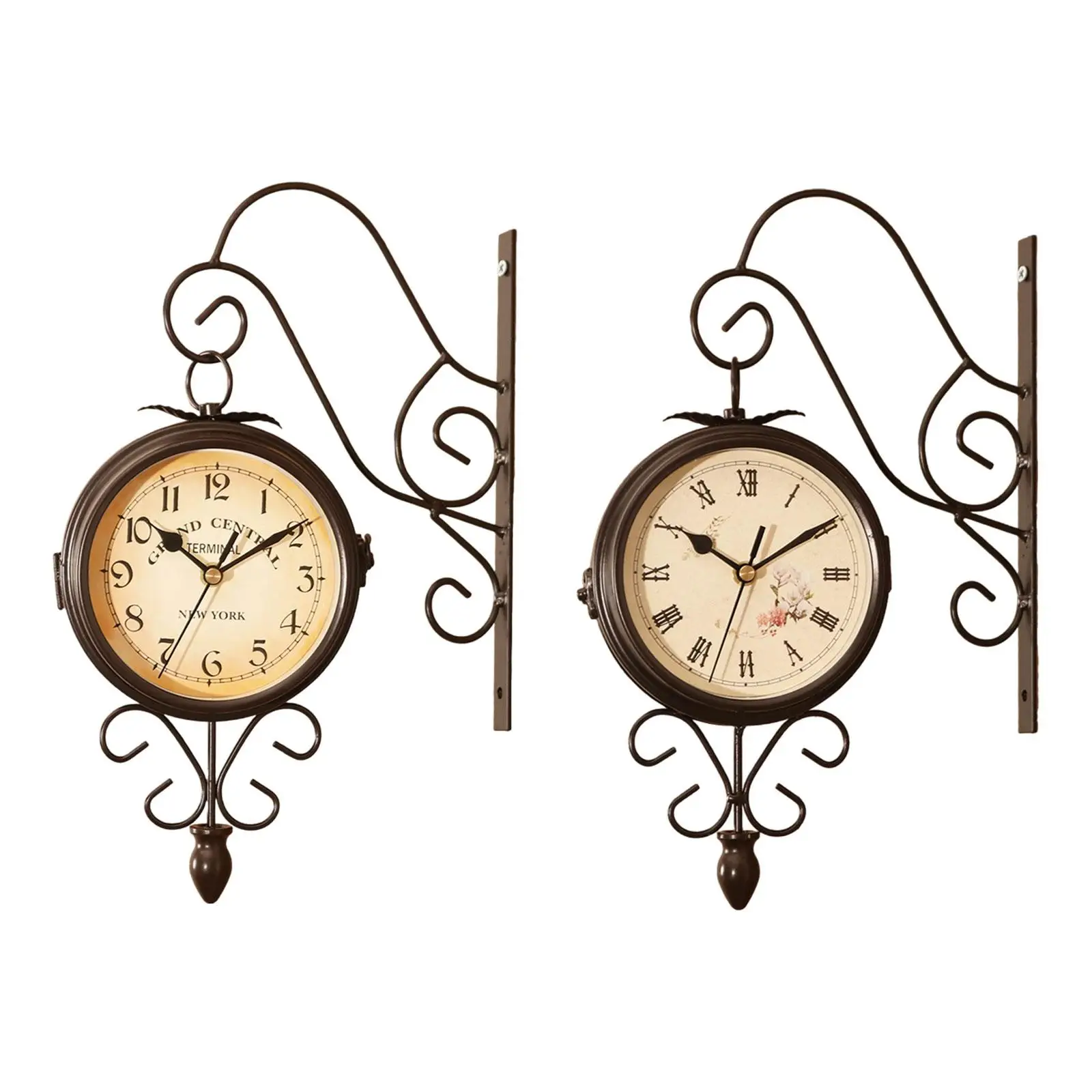 Double Sided Wall Mounted Clock Silent Sweep Home Decor 360 Degree Rotate Retro Design for Home Porch Kitchen Patio Balcony