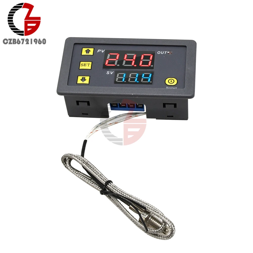 W3230 DC 12V 24V AC110-220V Probe Line Digital Temperature Control LED Thermostat Regulator Heat/Cooling Control Thermoregulator