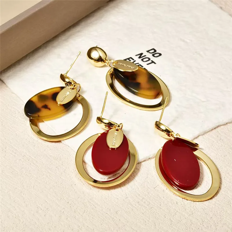 

Vintage European Leopard Print Geometric Acetate Earrings for Women in Wine Red Unique Jewelry Party Holiday Accessory