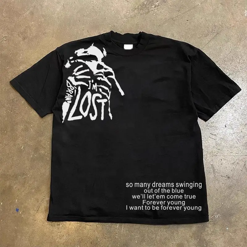 Camiseta Pour Manches Courtes Pour Hommes Et Femmes En Pur Coton D'été Avec Lettres Rétro Americanas