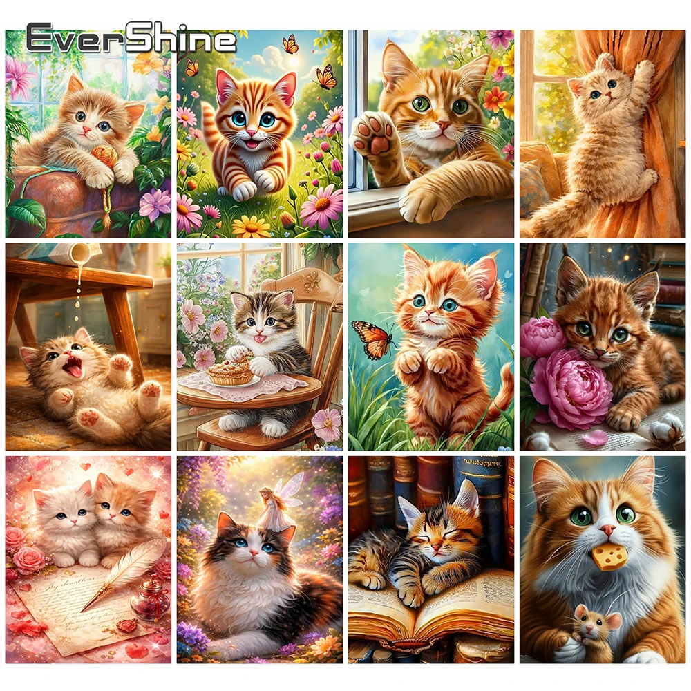 EverShine Tier-Diamant-Mosaik, Katze, Strass-Gemälde, Blume, vollständige quadratische Stickerei, geeignet für Anfänger, Kindergeschenk