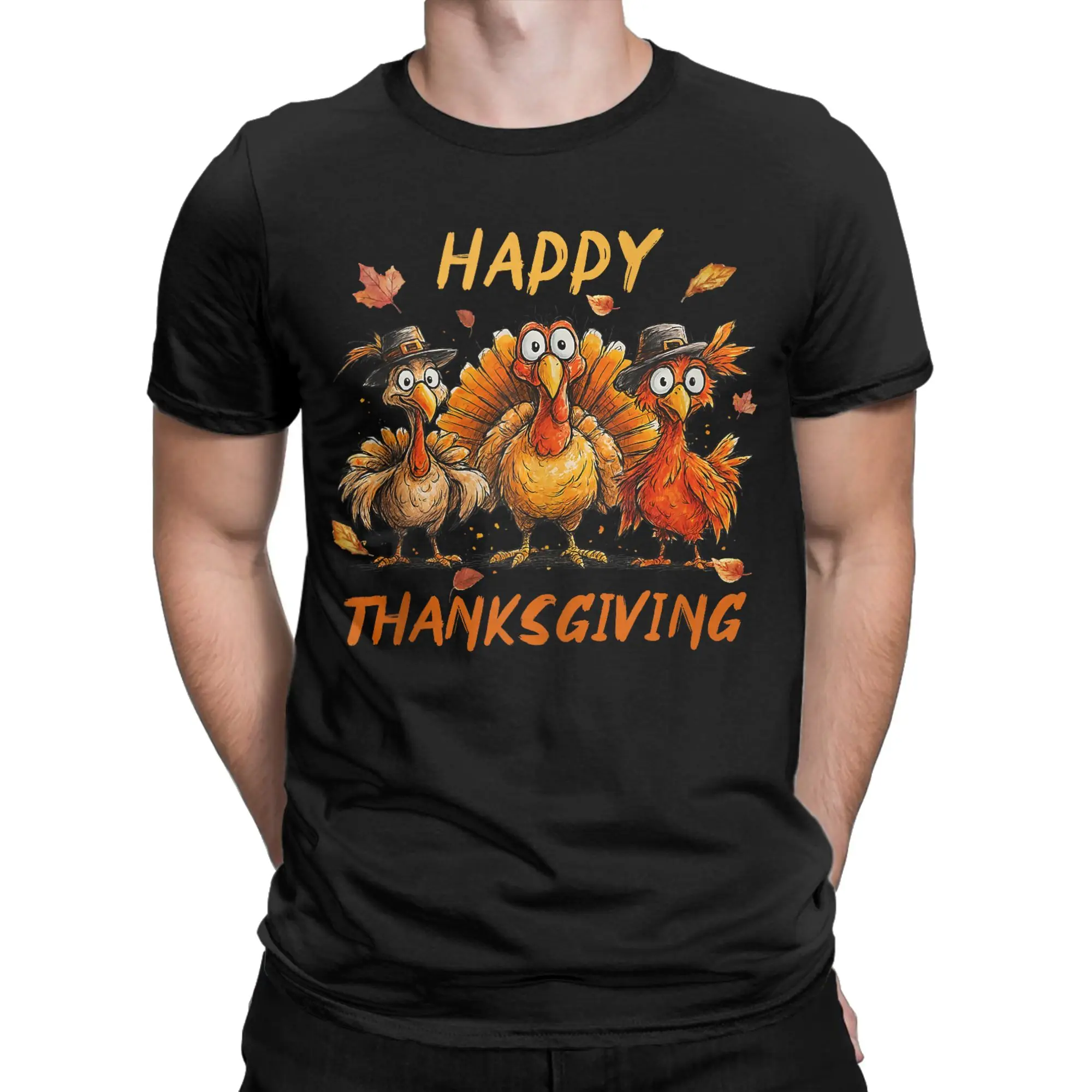 Men Happy Thanksgiving Funny Turkey Family Dinner T Shirts Pure Cotton Clothing Novelty Short Sleeve Round Neck Tee Shirt #2