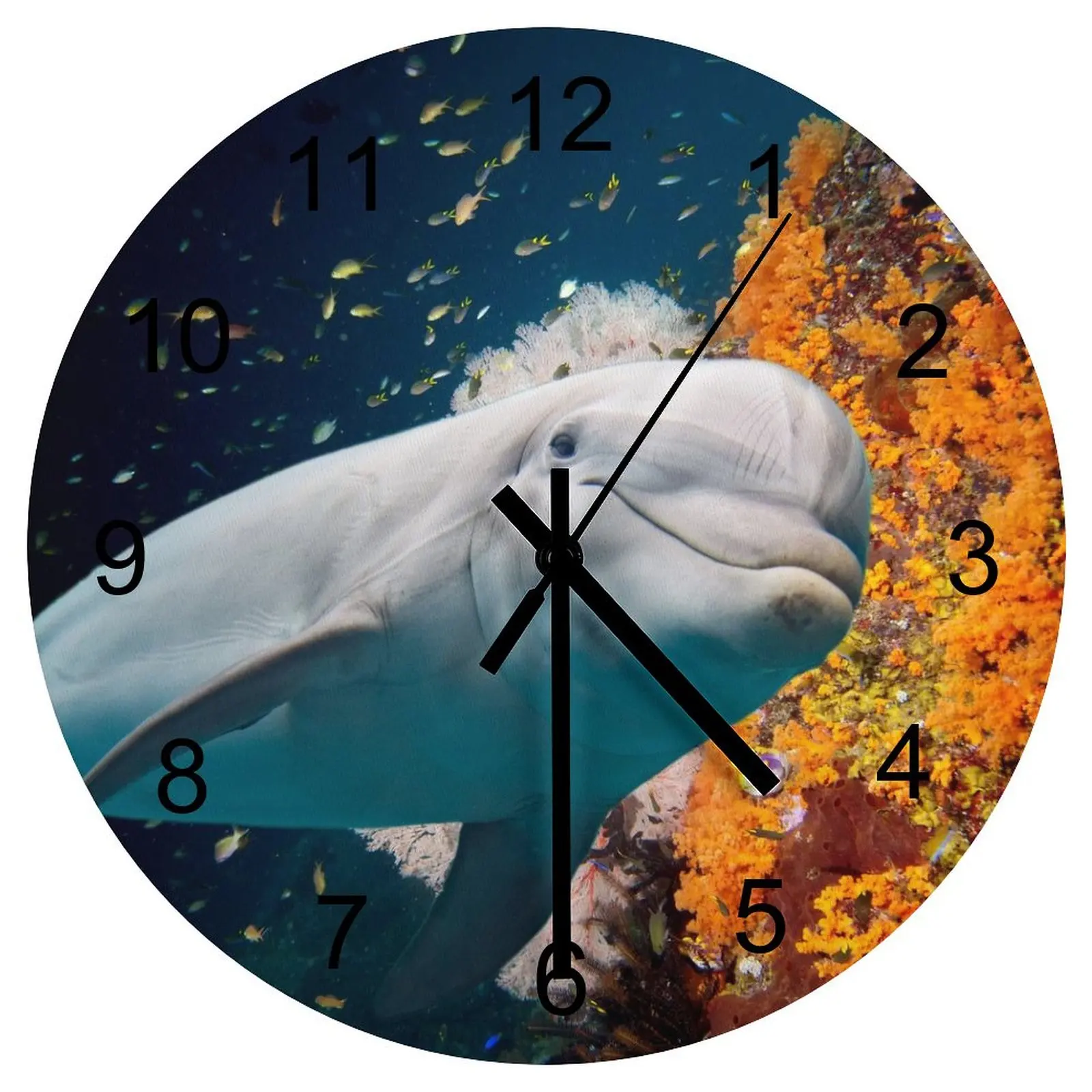 

Study Wall Clock Shimmering underwater world Clocks 12 inch Mute Wood Round Artistic Wall Mounted Minimalist