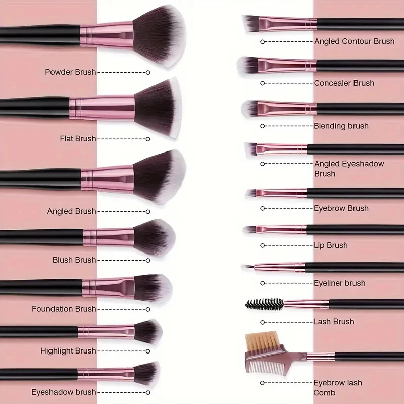 16pcs Premium Synthetic Makeup Brush Set - Travel Size for Foundation Concealer Blush Eyeshadow - Cosmetic Brushes