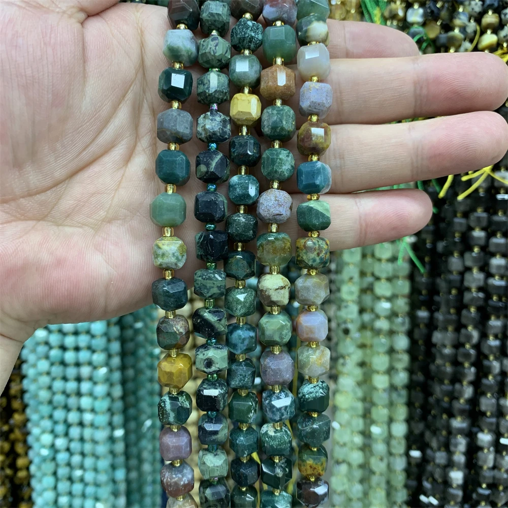 Natural Agate Moss Agate Lndia Agate Faceted Cube Beads Loose Gemstone For Jewelry Making Diy Bracelet Necklace Design 6-7mm