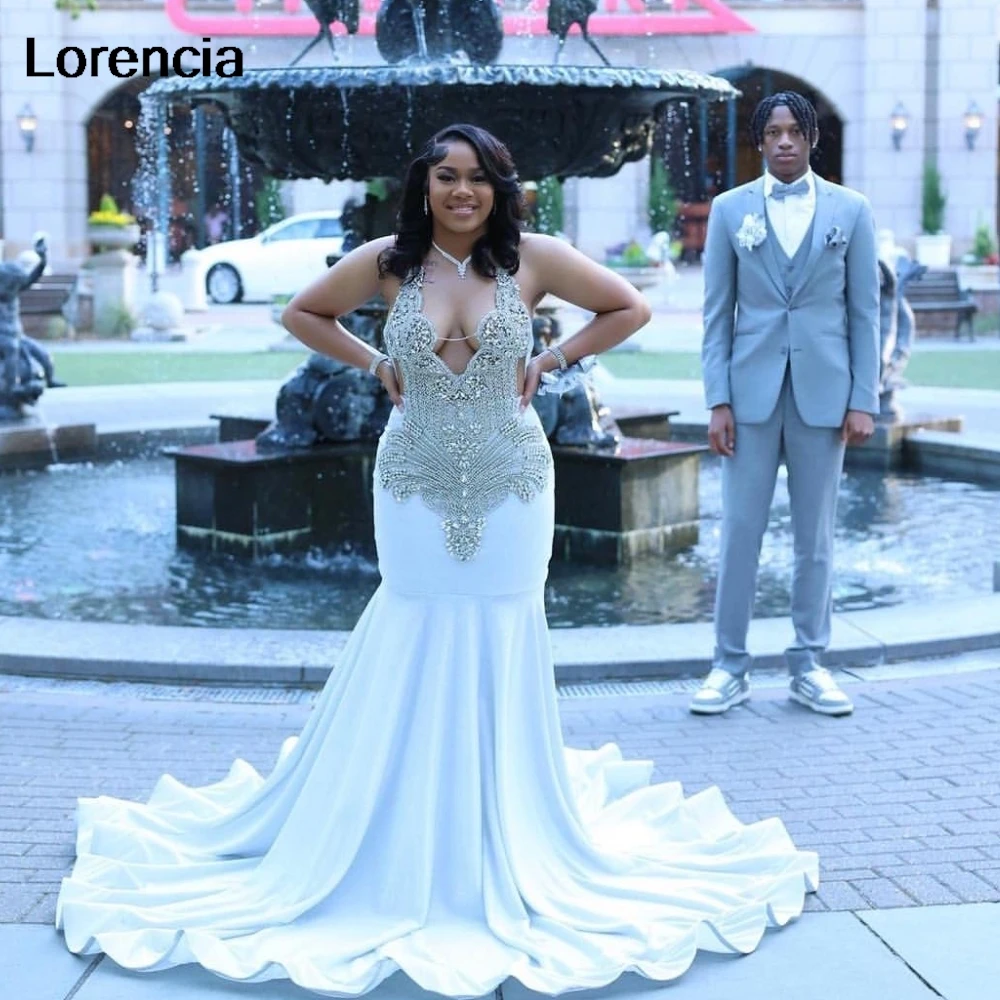 

Customized Silver Sequins Mermaid Prom Dress For Black Girls African Diamonds Beading Formal Party Gala Robe De Soirée YPD101