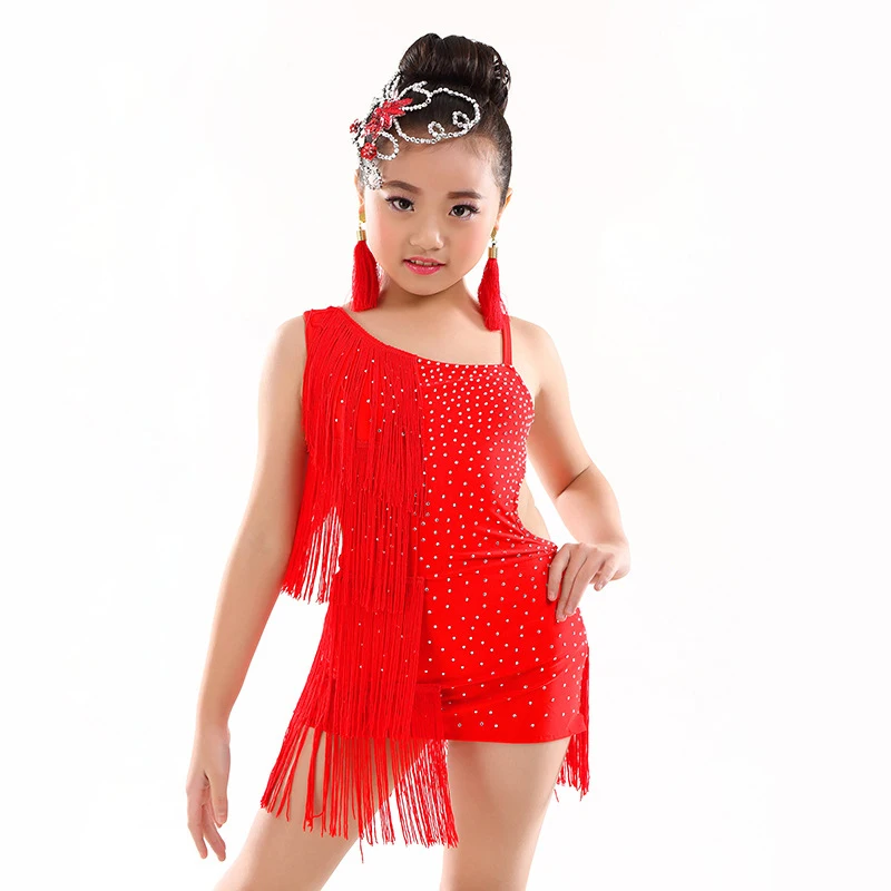 2022 neue 5-12 Jahre Kinder Tanz Kleid Ein Stück Mädchen Latin Kleider Perlen Fringe Ballroom Latin Kleid für kinder