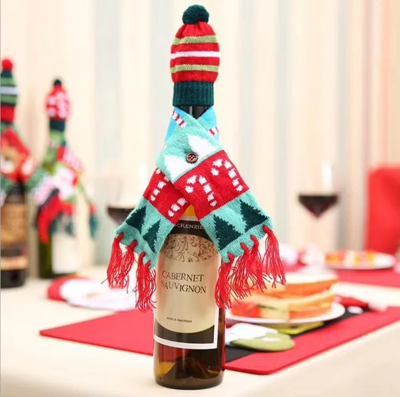 1pc Christmas Red Wine Bottle Covers Bag Holiday Santa Claus Champagne Bottle Cover Christmas Decorations For Home