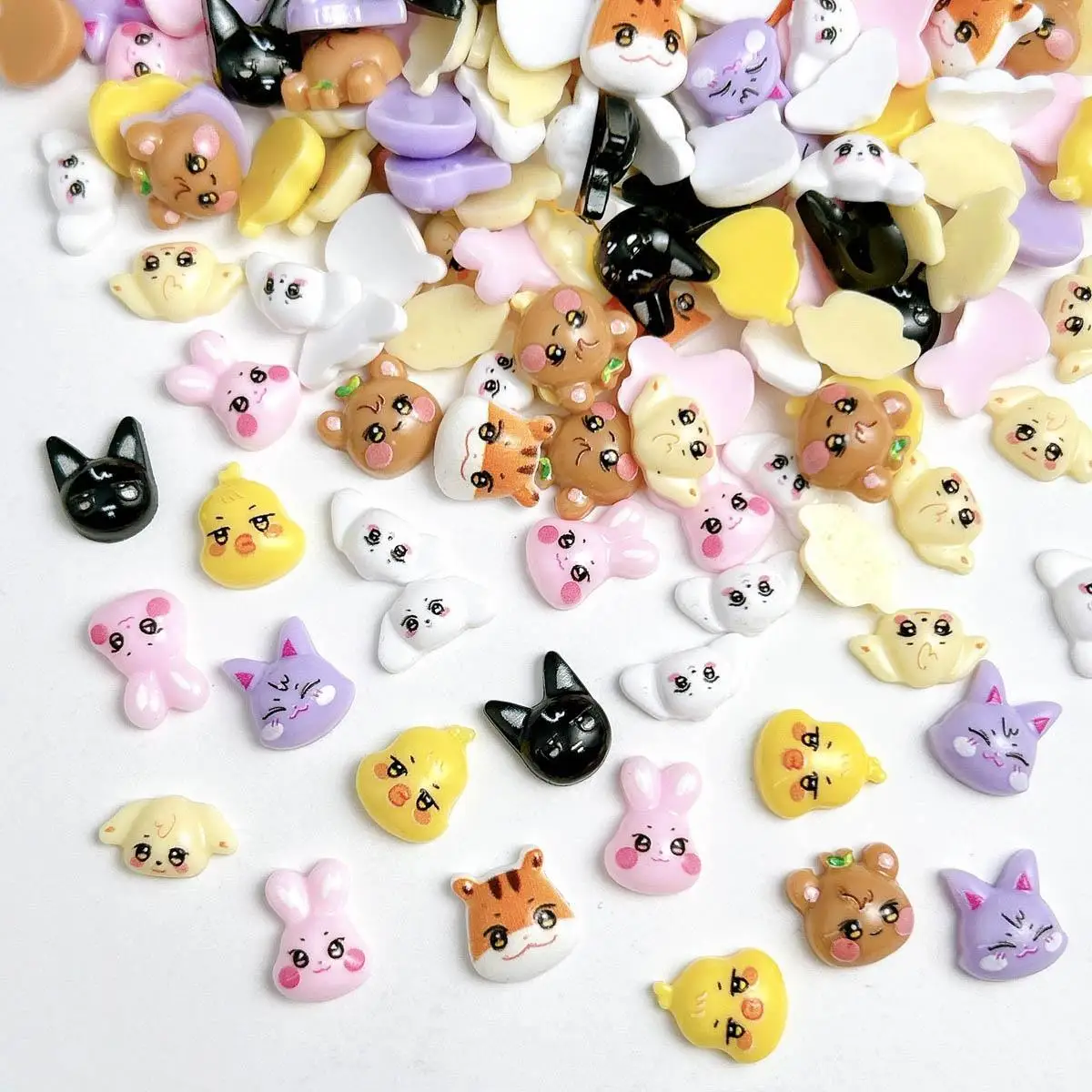 Breloques pour ongles en résine, 50 pièces, chiot, lapin, chat, renard, série d'animaux de dessin animé mignons, décoration Nail Art, accessoires artisanaux à faire soi-même