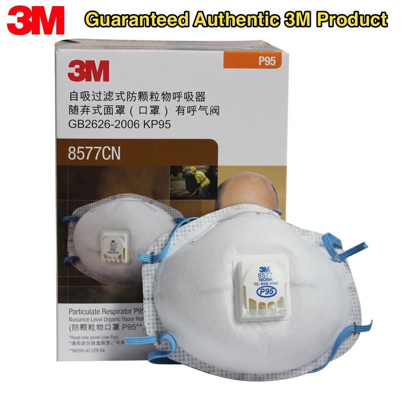 

3M 8577CN P95 NIOSH-APPROVED N95 for at least 95 percent filtration efficiency against certain non-oil-based particles