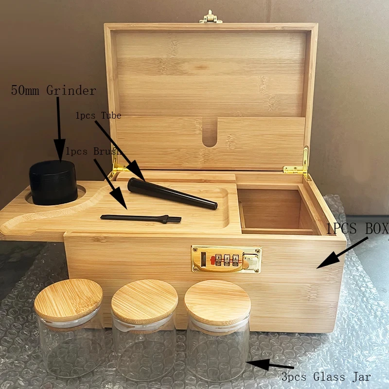 Organizador Storage Box Large Bamboo Box with Rolling Tray Smell Proof Premium Lock Stash Box Accessories