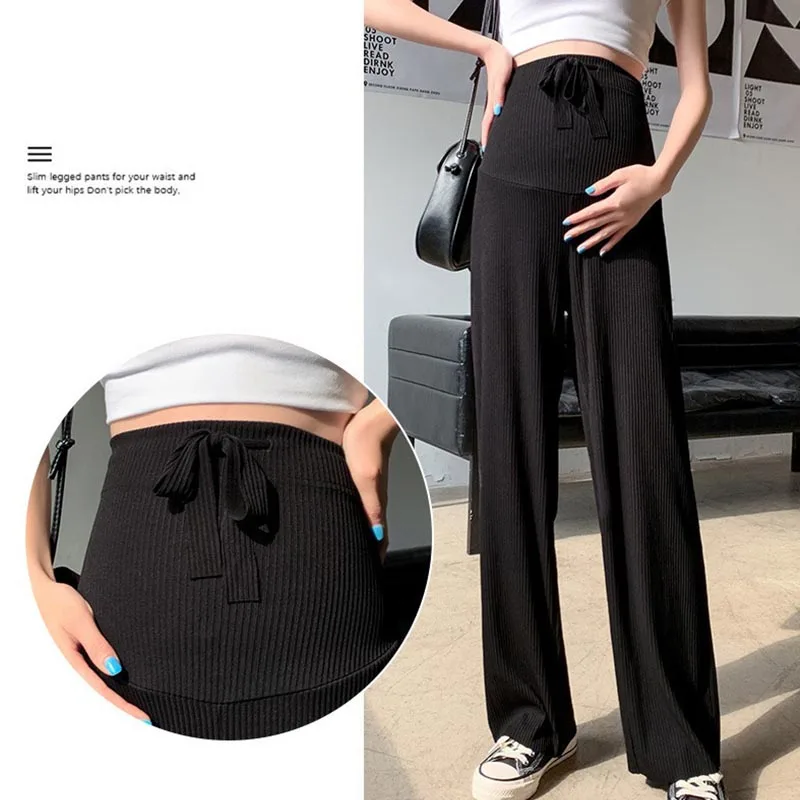 Plus Size Maternity Pant Summer Maternity Ice Silk Pant Summer Maternity Wear Wide-leg Pants Thin Outer Wear Loose Pleated Pant