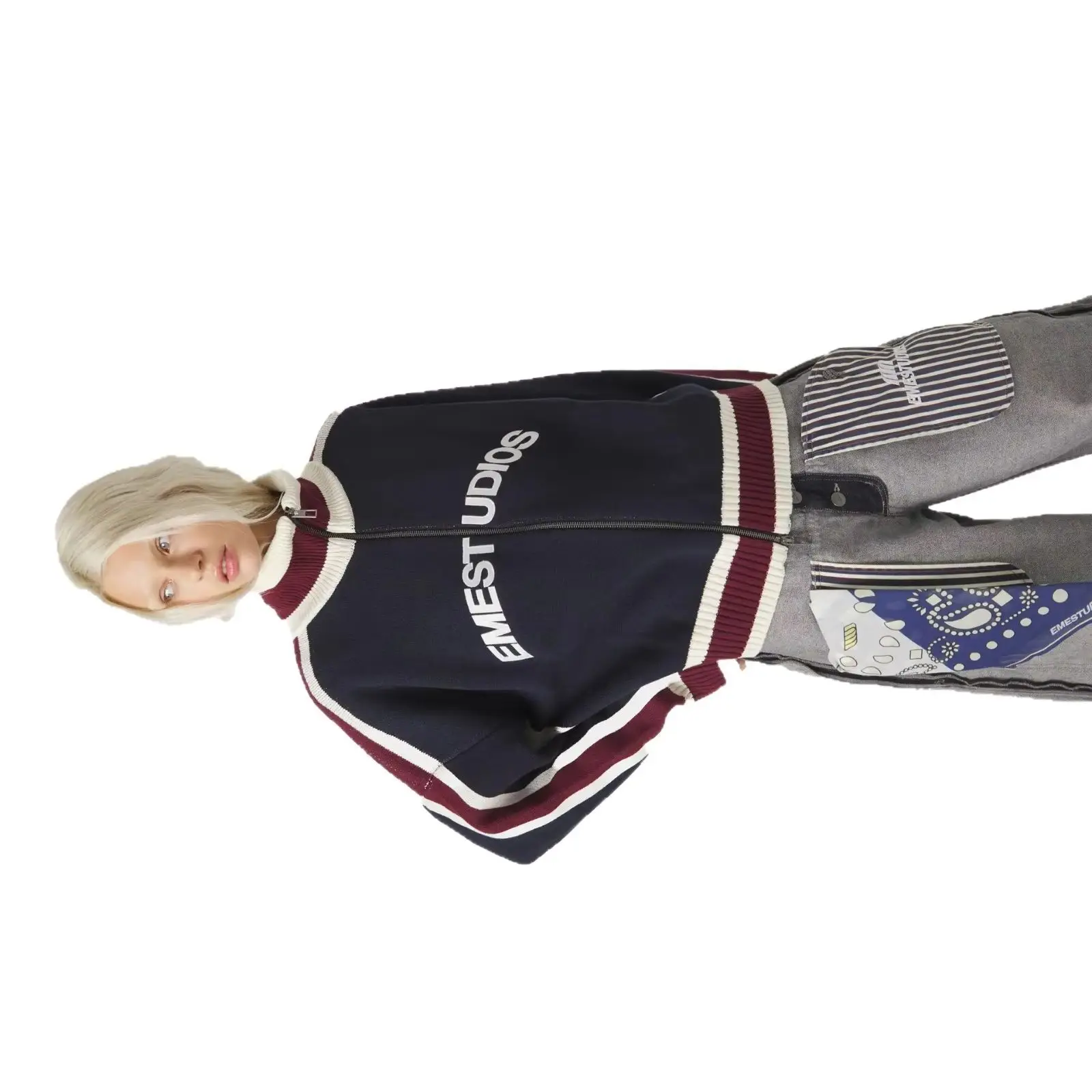 

Ins Style женская осенне-зимняя персонализированная куртка на молнии с принтом букв модный и повседневный вязаный свитер