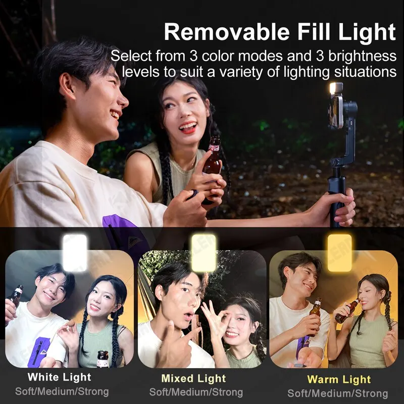 KEELEAD A10 Handheld Gimbal with Extension Rod Selfie Stick with Fill Light Bluetooth Wireless Stabilizer for Smartphone iPhone