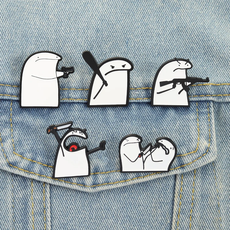 Pins de Esmalte de Mimosos de Angry Flork, Engraçados e Fofos, em Formato de Bastão de Beisebol, Arma, Faca, Broches, Distintivos, Joias de Personagens de Desenho Animado Adoráveis, Presente para Amigos