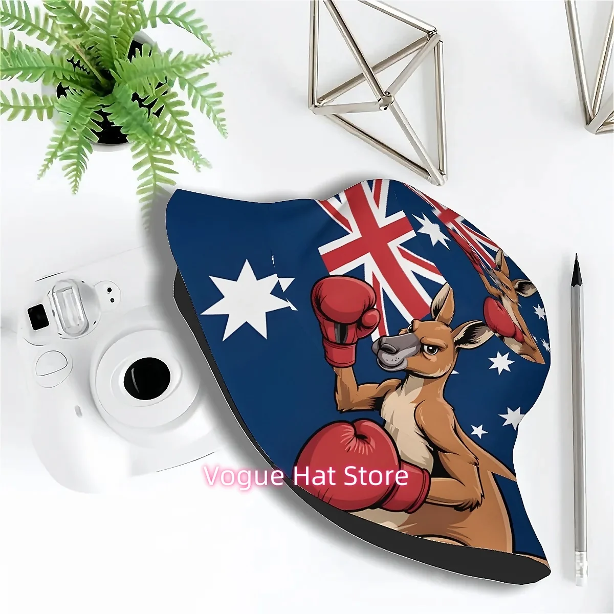 1pc Australian Flag & Boxing Kangaroo Hat - Unisex Outdoor Bucket with National Design, Fishing, Hiking, Beach, Golf Accessory -