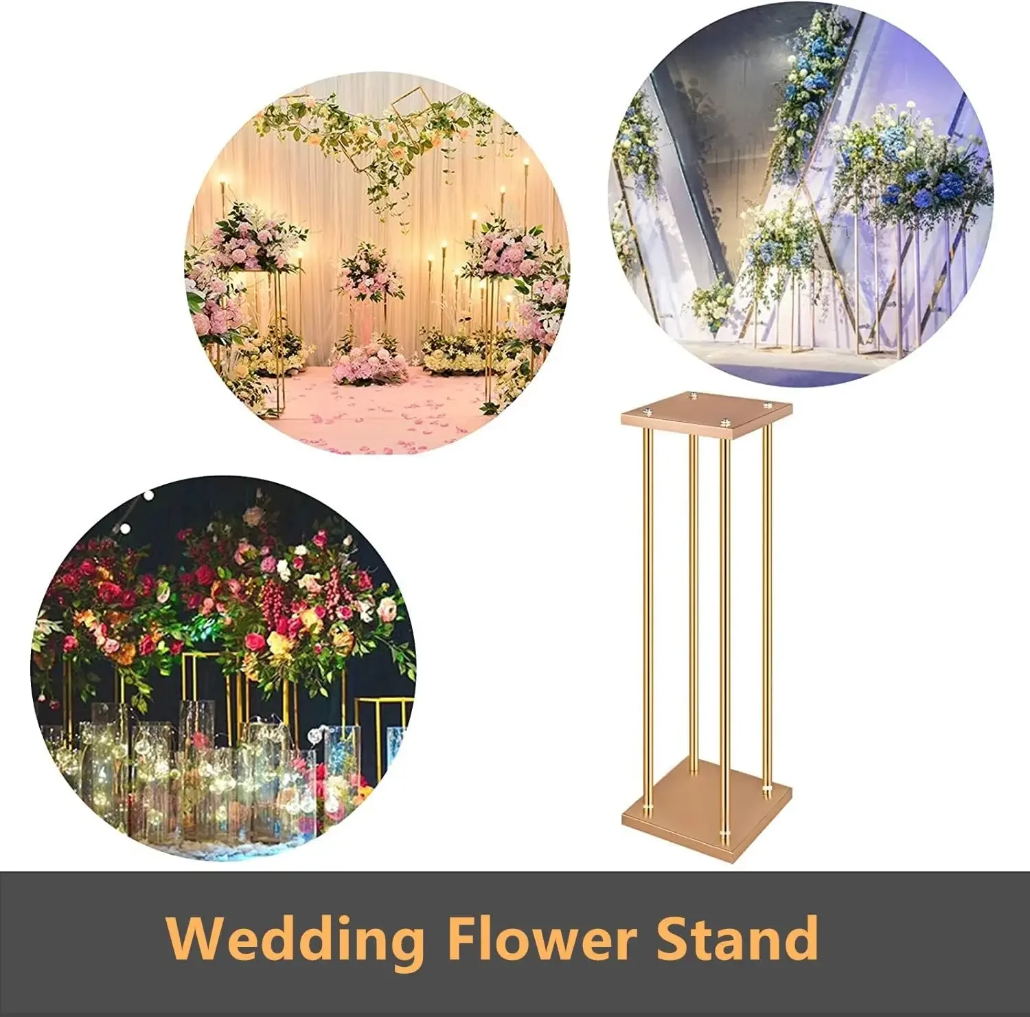 10 Pcs Wedding Flower Stand Metal Vase Stand with Plates Gold Floor Metal Column Gold Rectangular 7.87