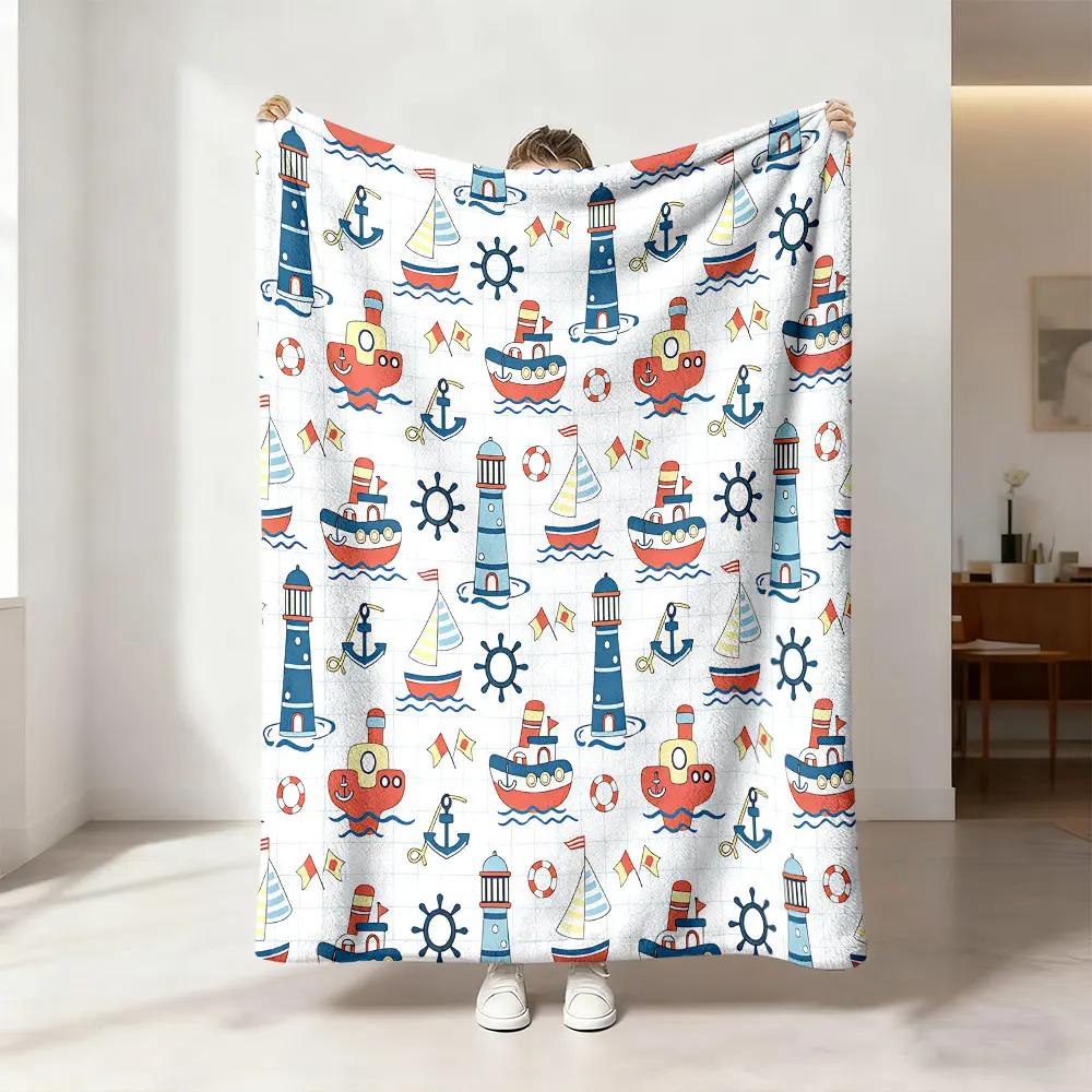 1pc nautical lighthouse sailboat rudder print flannel blanket flannel blanket leisure sofas napping during break
