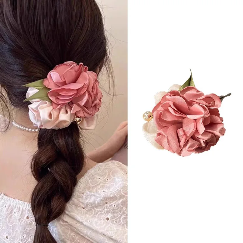 

Summer Forest Camellia High Elasticity Flower Headband Large Intestine Rubber Band Rope Tied Ponytail Headpiece