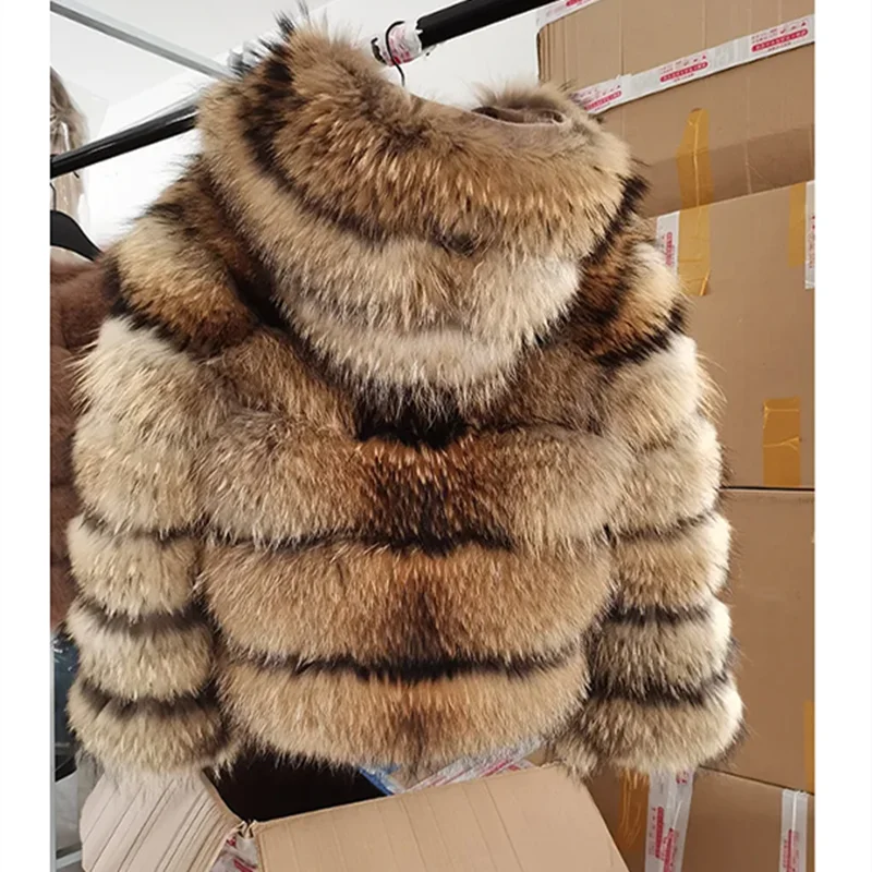 Cappotto di pelliccia reale da donna invernale 2024 giacca di pelliccia di procione naturale cappotti di pelle pelosa di lusso vestiti di pelliccia