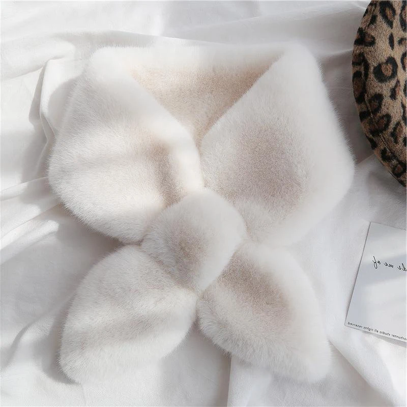 Faitolagi koreanischen Winter Faux Kaninchen Fell Frauen Schal weichen Plüsch Snood Schals einfarbig Hals Kragen wärmer Zeug Weihnachts geschenk