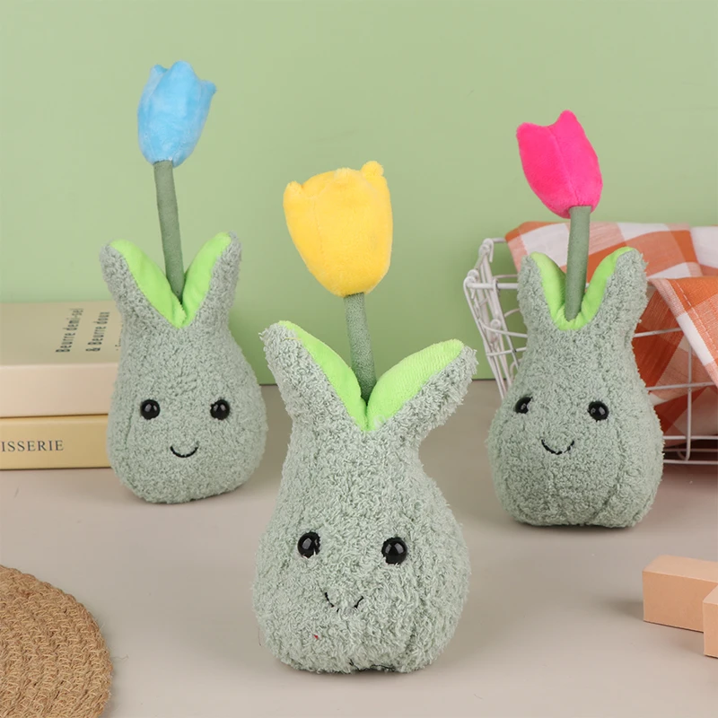 Plante verte tulipe en peluche pour la décoration de la maison, fleur en peluche, beurre créatif, dessin animé simulé, cadeaux de la fête des Léons