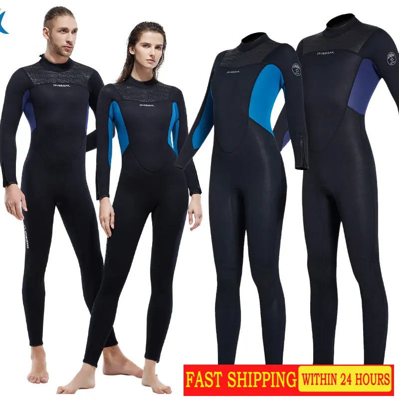 Couples warm wetsuit men's 3MM long-sleeved one-piece diving suit women's anti-cold float diving mother anti-UV surf suit M-4XL