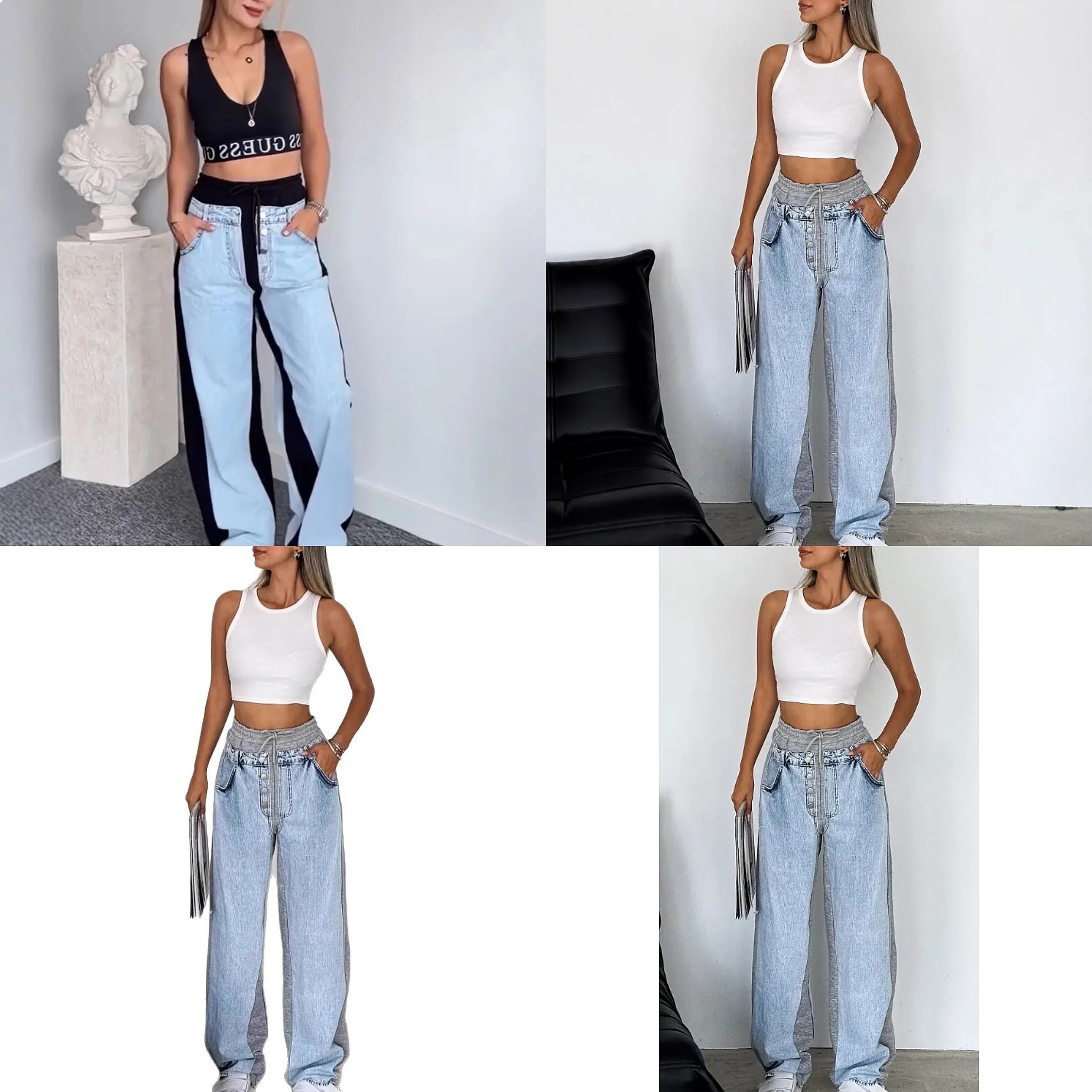 

Fashion Jeans High Waist Straight Leg Pants Stretchy Denim Trousers Women Spring Summer Casual Retro Jeans